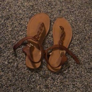 Tan T strap sandals